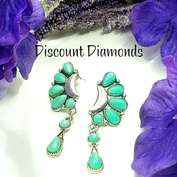 Vintage Kingman Turquoise Drop Dangle French Hook Earrings 925 Silver Women's - Picture 1 of 9